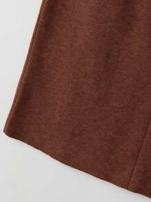 SHEIN Lacomfia 女士优雅毛衣半裙，饰有水钻、亮片和口袋，时尚高端 - 咖啡棕 - 查看 5