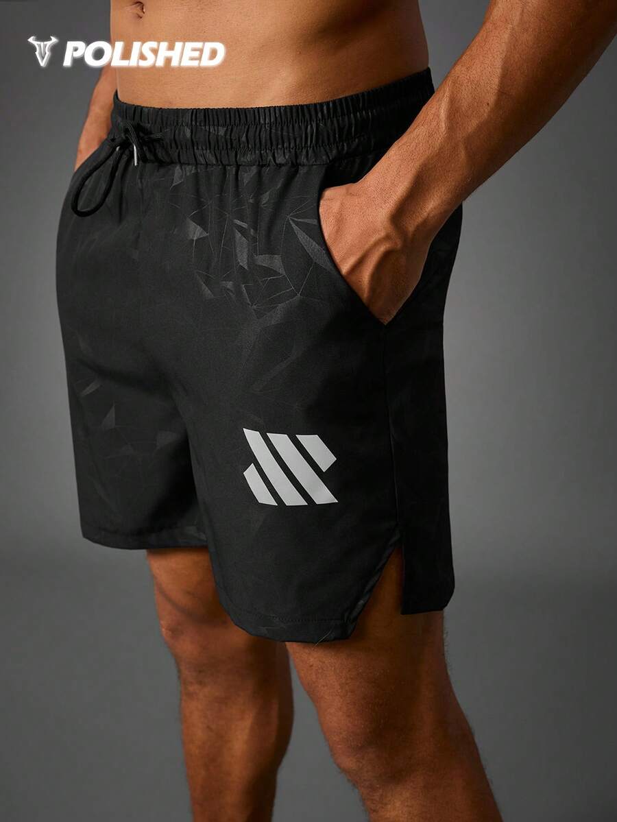Manfinity Sport Polished 男士几何印花抽绳腰运动短裤 - 彩色 - 查看 1