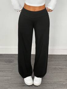 SHEIN PETITE 2条装女士休闲高腰翻边阔腿直筒裤，适合夏季穿着 - 彩色 - 查看 6