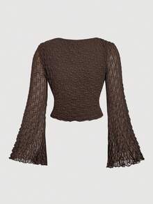 SHEIN MOD Bộ váy đuôi cá tay loe họa tiết gợn sóng màu nâu cỡ lớn, bộ 2 món họa tiết cổ điển cho mùa thu/đông - màu nâu - Xem 7