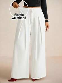 Elaquor Celana Jeans Ukuran Besar Elastis dengan Lipatan dan Potongan Lebar - Putih - View 1