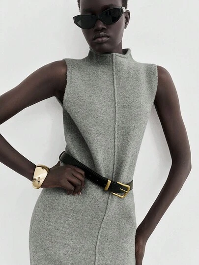 Lumivelle 女士纯色无袖休闲针织连衣裙