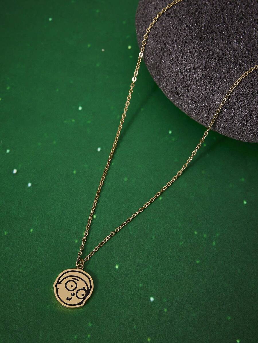 Rick and Morty X SHEIN Morty Pouch Pendant Necklace, Gold Simple Atmospheric Necklace, The Best Gift. - Gold - View 1