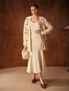 MOTF PREMIUM 女士优雅小众风格修身鱼尾裙，秋季款 - 杏色 - 查看 6