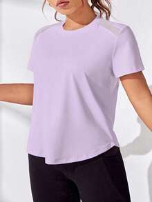 Rhythm Era Áo thun thể thao yoga cơ bản tay ngắn chắp vá lưới cỡ lớn dành cho nữ - Màu tím - Xem 2