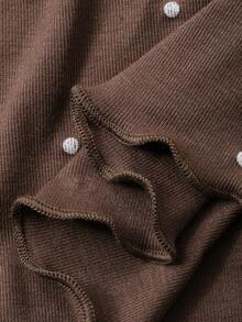 DAZY Women's Polka Dot Print Long Sleeve Pajama Set, Fall & Winter Clothes - Brown - View 7