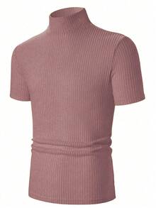 Manfinity Homme Áo thun nam cổ tròn tay ngắn đơn giản, tối giản, màu trơn - Bụi tím - Xem 7