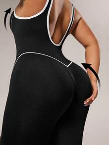 Rhythm Era Plus Size Women's Seamless Black Line Pattern Jumpsuit Pants Gym Jumpsuits For Women - Black - View 2