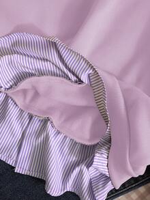 Teen Girl Casual Pullover Sweatshirt, Versatile For School & Commute, 2 In 1 Sweatshirt With Shirt Collar, Numeric & Letter, Leopard Print Pattern, Loose Fit - Purple - View 6