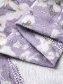DAZY Romantic Floral Lace Trim Pajama Set For Women, Winter Clothes - Purple - View 7
