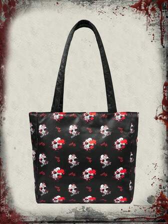 Friday the 13th X ROMWE حقيبة كتف محمولة ذات سعة كبيرة مزينة برسومات للنساء