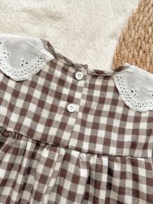 Vintaside Kids 女童格子保暖连衣裙，乡村风格，适合春、秋、冬过渡季节，时尚、优雅、可爱 - 棕色 - 查看 7