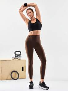 GLOWMODE Legging de sport CoreHold FeatherFit™-Sculpt 24'' à baleines, maintien du ventre, sans couture avant, coupe ajustée antidérapante, avec poches latérales, pour entraînement et salle de sport, printemps - Cannelleinspiration - Voir 10