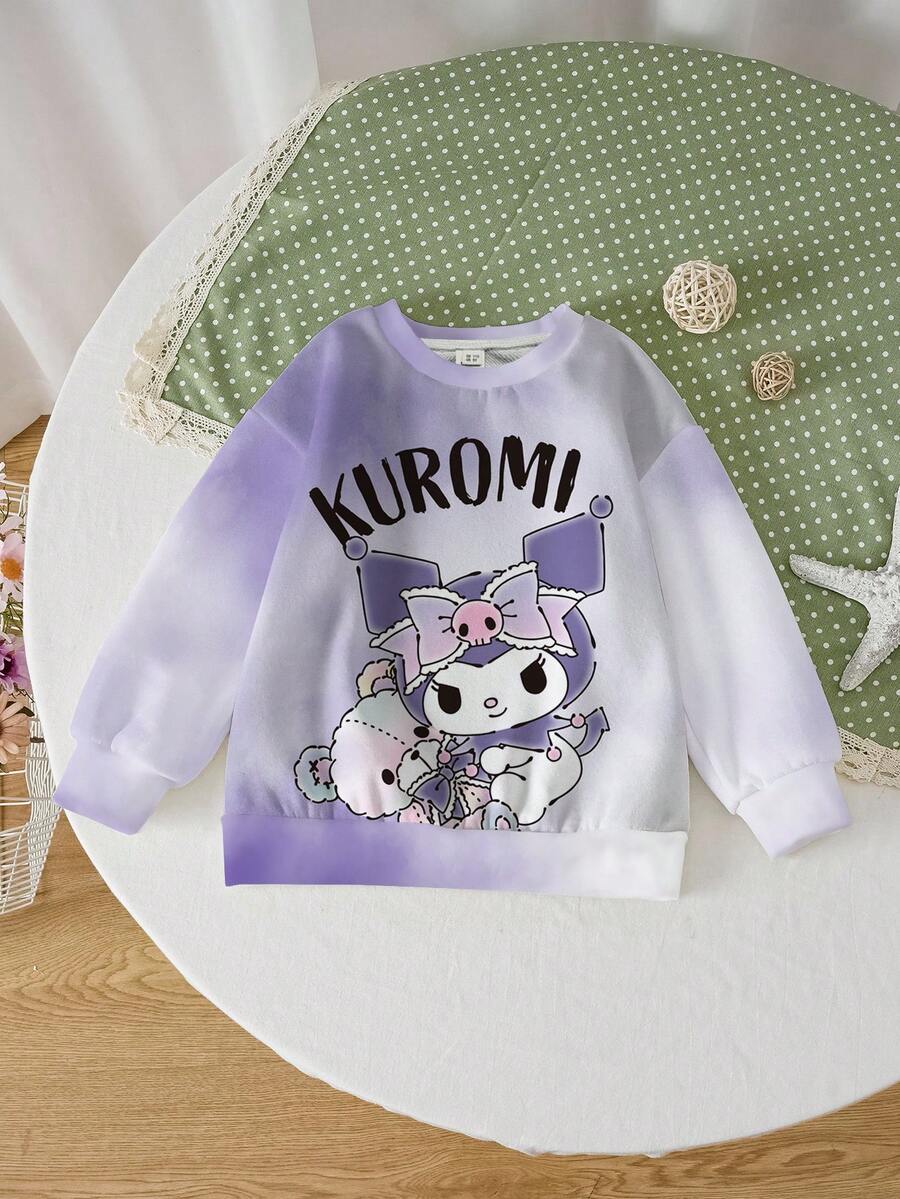 HELLO KITTY AND FRIENDS | SHEIN Young Girl Casual Cartoon Graphic Dropped Shoulder Sweatshirt Fall Winter - White - View 1