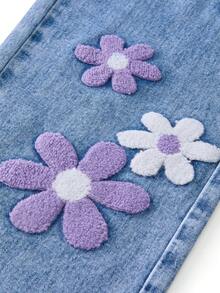 SHEIN ChillGRL 女童复古做旧牛仔背带裤/连体裤，可调节肩带，直筒裤型，休闲度假风，复古水洗蓝牛仔裤，Y2K美学，适合返校季 - 深色水洗藍 - 查看 5