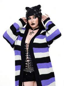 Whyspr New Versatile Casual Multi-Color Loose Fit Long Sleeve Long Cardigan Sweater - Multicolor - View 7