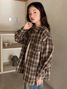 Dazy Kids 女童格子领长袖梭织衬衫 - 棕色 - 查看 3