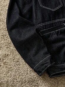 SWAVVY 男士长袖单排扣休闲黑色牛仔夹克 - 黑色 - 查看 4