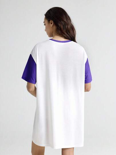 SCOOBY DOO Letter Cartoon Pattern Round Neck Short Sleeve Sleep Dress Shirt Women Character view 2