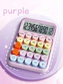 1PC Portable Calculator,Calculator Keypad, Large Screen, Large Keypad, Easy Press, Sweet Color Calculator, Automatic Shutdown, Suitable For Office, School And Home (Battery Not Included), For Stationery, Back To School - Purple - View 10