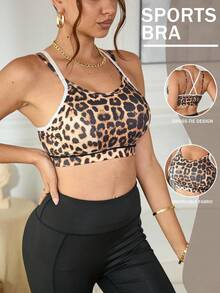 Slayform Slayform Fashionable Leopard Print Patchwork Sports Bra With Criss-Cross Straps And Supportive Cup - Black - View 2