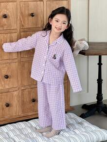 Dazy Kids Girls Plaid Embroidered Long Sleeve Top And Pants Pajama Set, Young Girl Fall Clothes