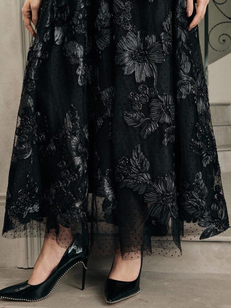 Women's Long Sleeve Floral Patchwork Chiffon Elegant Dress