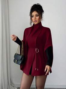 Elenzga Khăn choàng trùm đầu màu kaki thời trang nữ kèm thắt lưng trang trí - Màu Đỏ Sâu - Xem 4