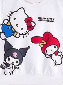 HELLO KITTY AND FRIENDS | SHEIN 年轻女孩可爱休闲风白色卡通字母图案针织宽松圆领卫衣 - 白色 - 查看 5