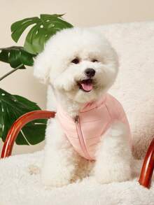 PETSIN 1pc Pet Cat And Dog Universal Pink Cute, Fashionable, Comfortable, Warm, High Collar, Sleeveless, Drip Rope, Dog Cotton Jacket, Down Jacket - Pink - View 4