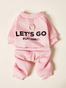 PETSIN 1pc Pet Cat Dog Universal Round Neck Pullover, Apricot Pink Gray Hoodie, Elastic And Comfortable Four Legged Clothes, Fashionable Printed Basic Style, Can Pull Dog Jumpsuit - Multicolor - View 16