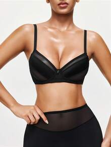 SHAPORA 1 Áo ngực nâng ngực bằng vải bóng chất lượng cao có gọng kim loại trang trí cho nữ - màu đen - Xem 2