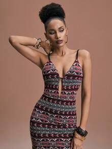 JIAN LASALA All Over Print Mesh Sexy Spaghetti Strap Sleeveless Boho Maxi Dress Women Vacation Holiday African Dress Long Dress Summer Bodycon Maxi Dress Women Cruise Dinner Dress Long Boho Dress Boho Print Dress Sundress For Women Bodycon Dress Boho Dress For Women Havana Nights Outfit Backless Maxi Dress Women Sexy Maxi Dress Elegant Ibiza Outfits Graphic Dress Long Dress Women Beach Dress Beach Wedding Guest - Multicolor - View 2