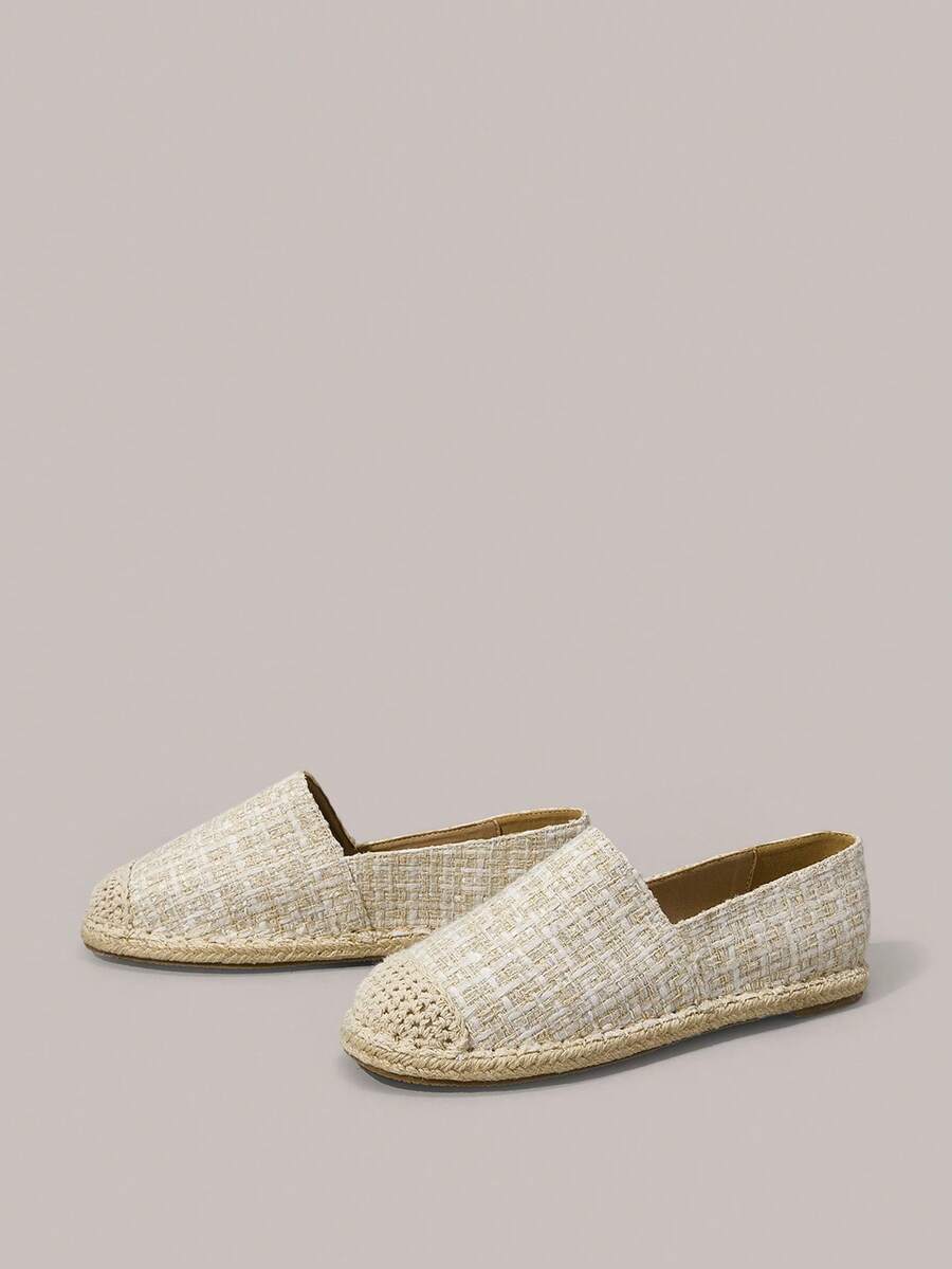 Styleloop Women's Flat Loafers, Espadrille Slip-On Shoes, Casual Shoes With Rope Patchwork Decoration, Pure Apricot Color Backless, Suitable For Christmas, Thanksgiving, New Year Party Outfits - Apricot - View 1