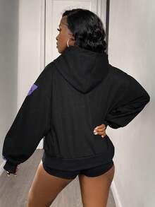 DAZY 女士全印花宽松卫衣 Y2k - 黑色 - 查看 4