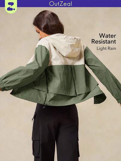 OutZeal 女士无氟防水轻便口袋撞色户外夹克，日常休闲款