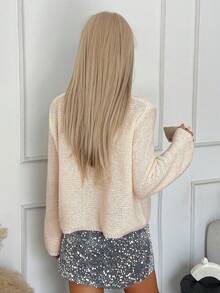 Livesso Áo len cổ tròn sequin thường ngày cho nữ, mùa thu - Màu be - Xem 2