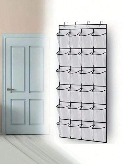 Organizador de zapatos montado en la pared con 14/24 ranuras, de tela ligera, bolsa de almacenamiento de armario con bolsillos de malla y caja colgante de tela transparente para organización del hogar