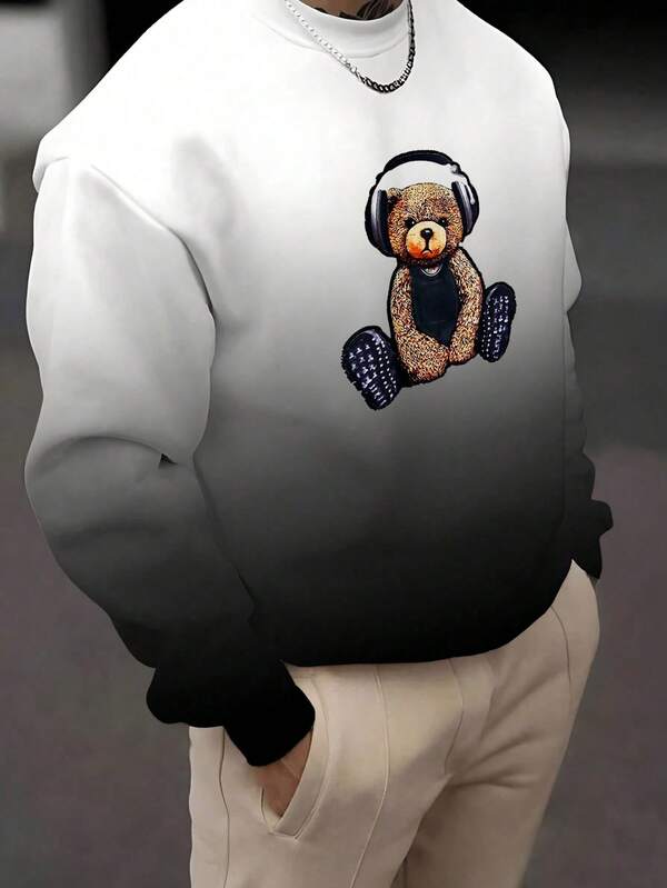 Manfinity Men's Cartoon Bear Print Gradient Crew Neck Casual Sweatshirt