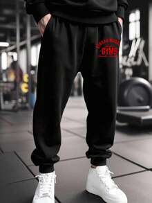 Gym Rark 男士字母印花口袋抽繩腰休閒慢跑褲 健身運動褲 寬鬆健身服 寬鬆運動休閒褲 男士運動褲 - 黑色 - 查看 3