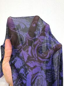 Whyspr 加大码圆领长袖网眼印花优雅复古朋克哥特休闲紧身衣，适合万圣节、度假 - 紫色 - 查看 6