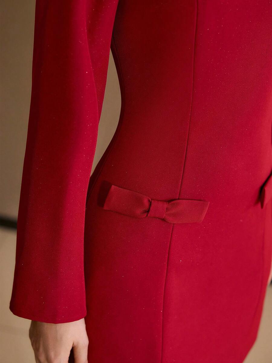 MOTF PREMIUM WOMEN'S LONG SLEEVE FITTED SHORT DRESS WITH SHINY FABRIC