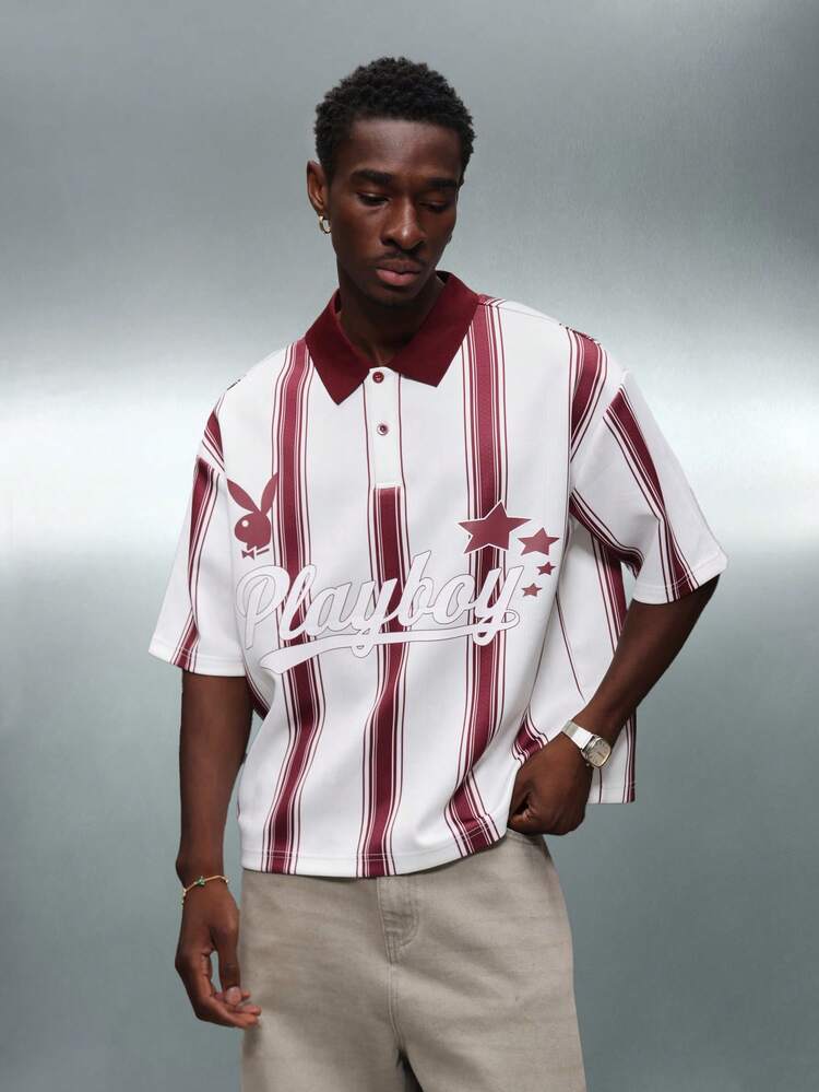 PLAYBOY X SUMWON Gestreiftes Polohemd mit Logo