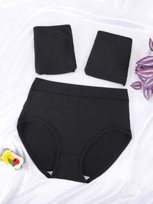 SHEIN 3pcs/Pack Plus Size Women's Comfortable Solid Color Panties - Black - View 6