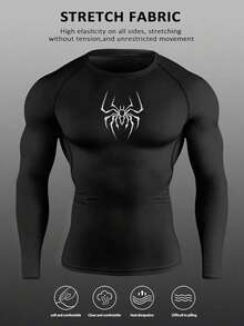 Acti Log 男士休闲运动健身跑步骑行长袖T恤 男士压缩上衣 男士压缩衬衫 男士长袖压缩衬衫 - 黑色 - 查看 2