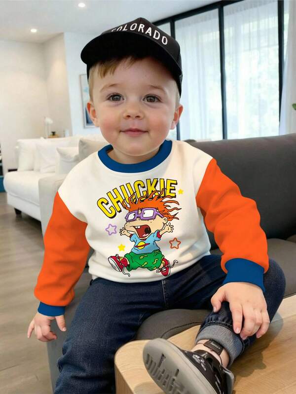 Nick 90s | SHEIN Sudadera holgada con gráfico de letras, estrellas y figuras de dibujos animados para bebé niño, uso casual de primavera/otoño