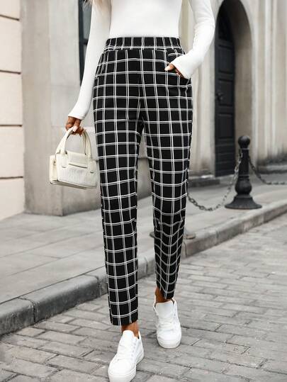 EMERY ROSE Women's High Waist Pockets Plaid Straight Loose Casual Pants Winter Clothes For Women Women's Fall Clothes Joggers Women Stylish Women's Pants