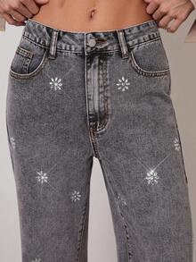 COSMINA Denim Women's Fashion Rhinestone Frayed Pocket Denim Jeans - Grey - View 6