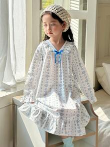 Dazy Kids 女童V领碎花长袖睡裙家居服 - 白色 - 查看 8