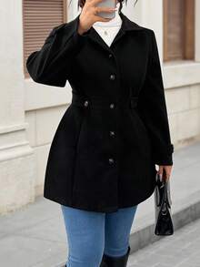 SHEIN Tall CURVE Plus Size Women Tall Fitted Overcoat, Single-Breasted